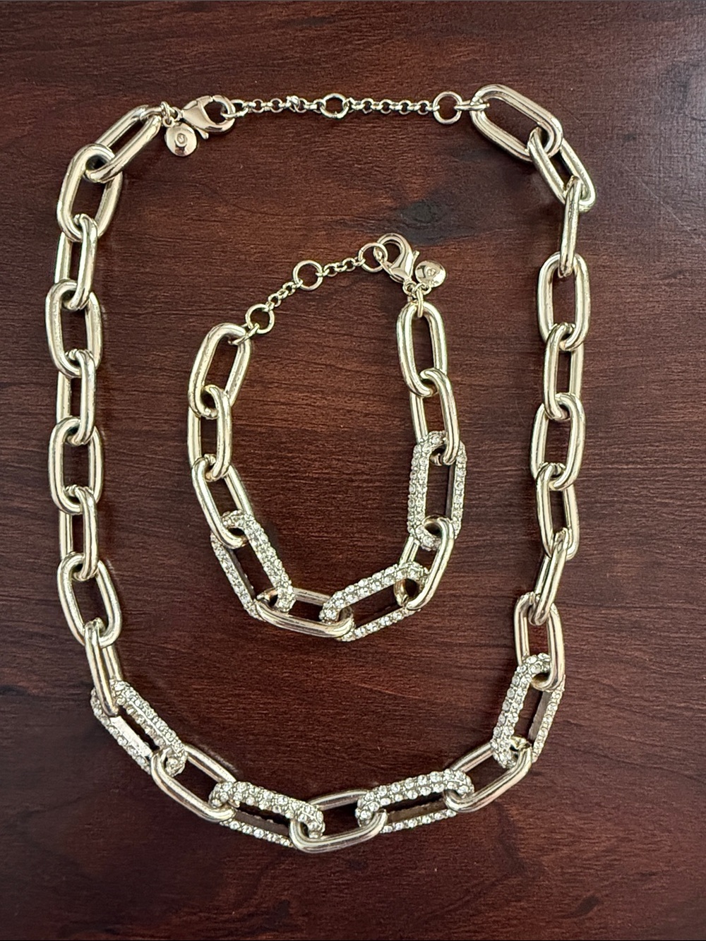 J. Crew Gold-Tone Crystal-Accented Link Necklace and Bracelet Set